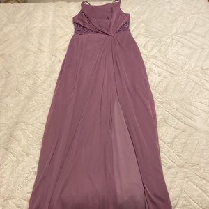 David’s bridal double-strap lace inset mesh bridesmaid dress